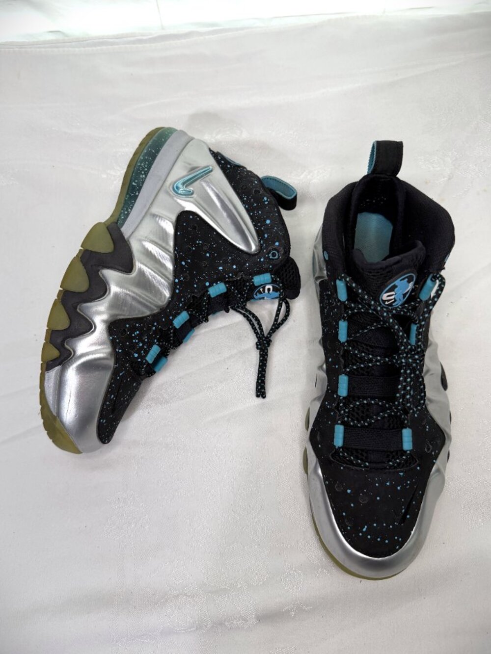 Nike Barkley Posite Max Splatter Silver/Black Shoes 555097-040 Men's Size 10.5